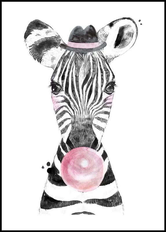 Cute Baby Zebra With Bubblegum Painting Poster Super-Preis