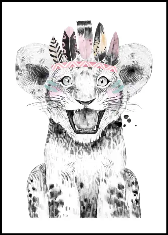 Sofort Bestellen Cute Lion Baby With Feathers Painting Poster