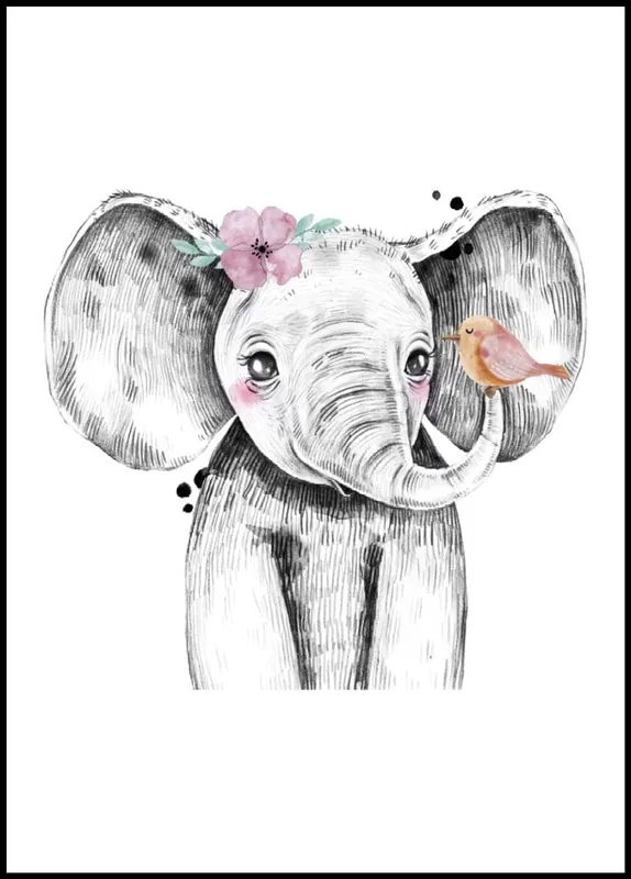 Cute Elephant With A Bird poster Sichere Zahlung