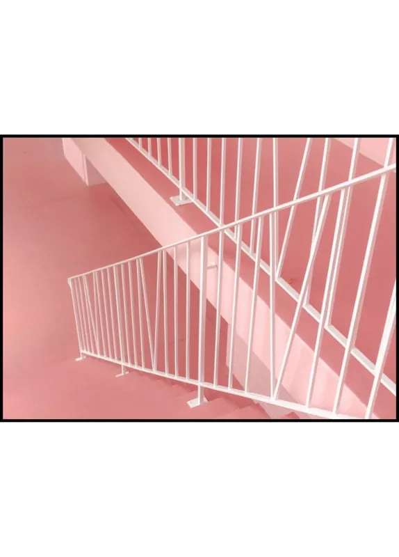 White Metal Railings Cross Pink Stairs Poster Aktuell