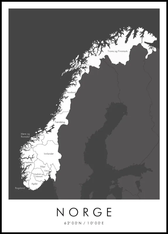 Kostenloser Versand Map of Norge Poster nr.1