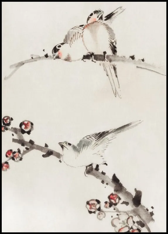 Günstig Three Birds Perched on Branches Poster