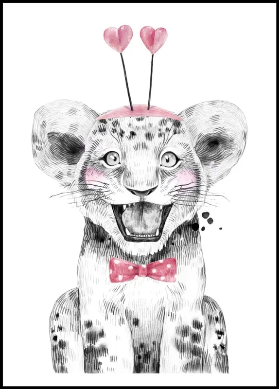 Cute Baby Lion With Pink Hearts Painting Poster Neuheit