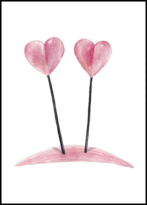 Two Pink Hearts Painting Poster Sale