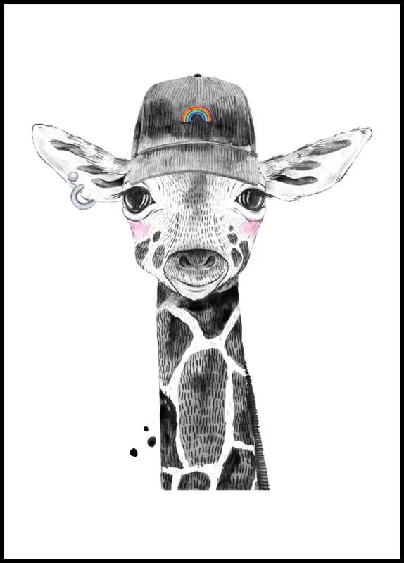 Cute Giraffe With A Cap Painting Poster Letzte Chance