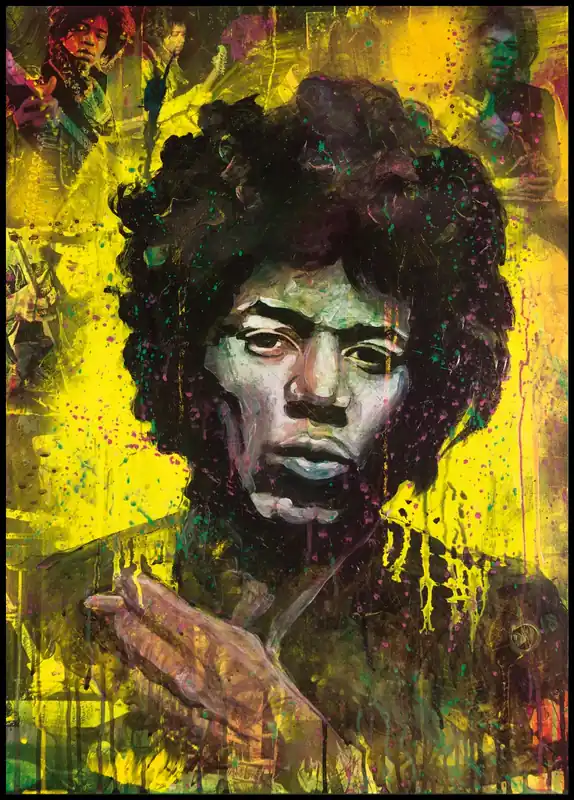 Zertifiziert Jimi Hendrix Yellow Poster by Didier Chastan