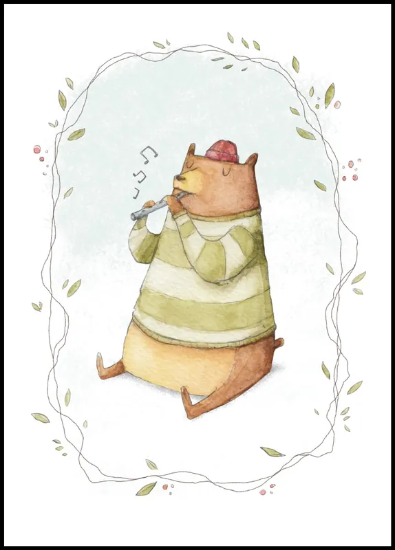 Nur Für Kurze Zeit Bear Playing Flute Poster by Mike Koubou