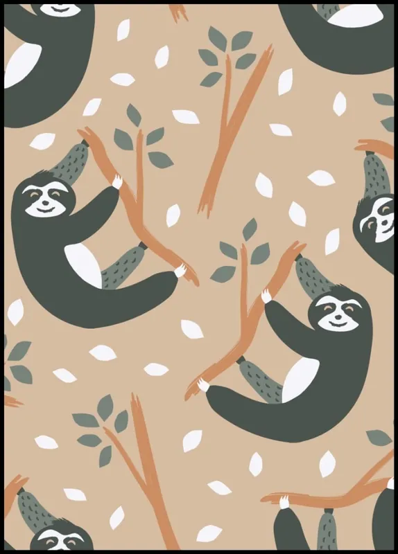 Kostenfreie Lieferung Light Orange Sloths Pattern Poster