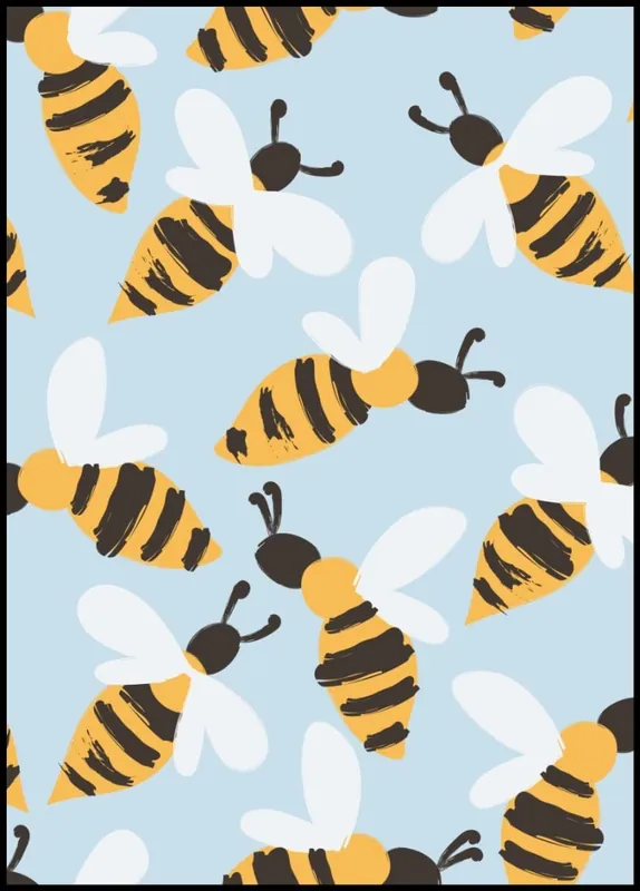 Expressversand Light Blue Bees Pattern Poster