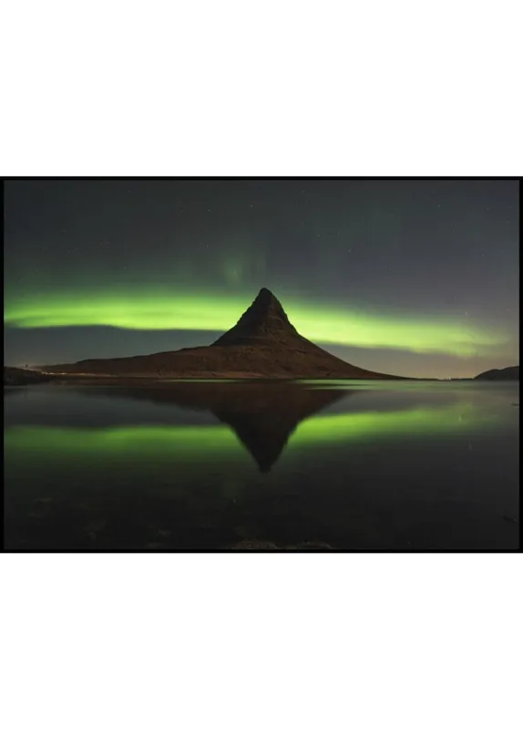 Highlight Reflection of Mountain and Northern Light Poster
