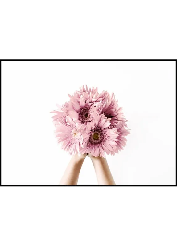 Saisonangebot Hands Holding Bouquet of Pink Flowers Poster