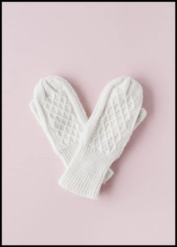 White Mittens on Light Pink Background Poster Billig