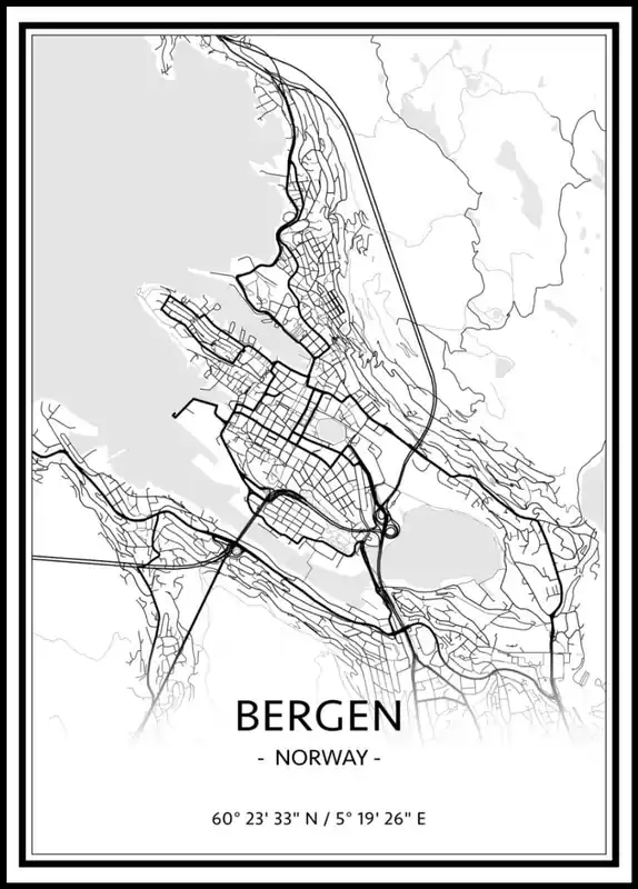 Neue Kollektion Map of Bergen Poster nr.1