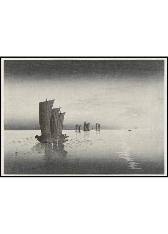 Fishing Boats at Dusk Illustration Poster Kostenloser Versand