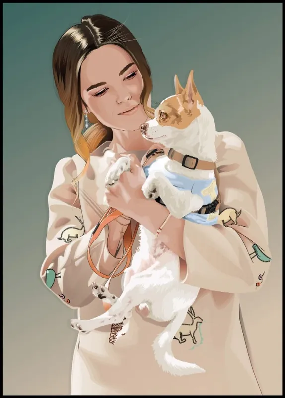 Geprüft Girl With a Dog in Her Arms Illustration Poster