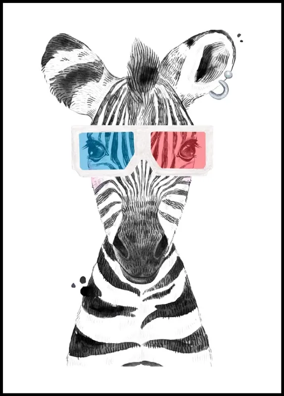 Cute Baby Zebra With Glasses Painting Poster Neu Im Sortiment