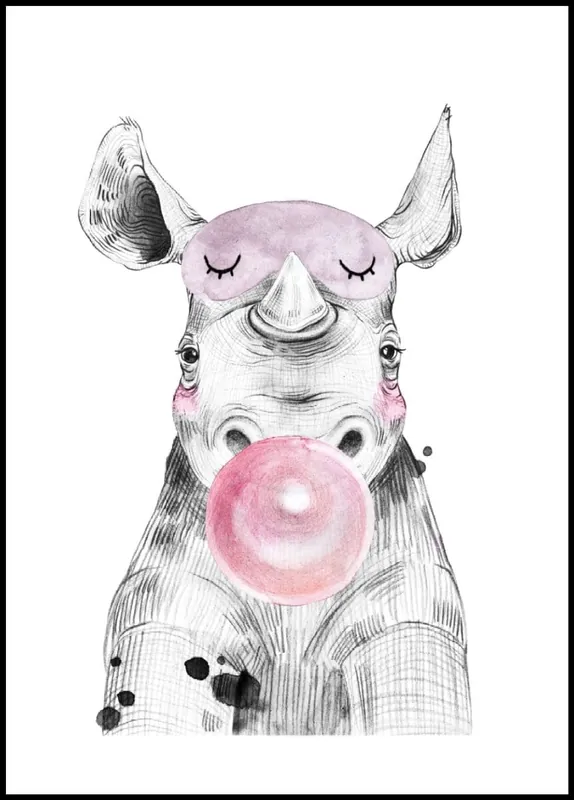 Meistverkauft Cute Baby Rhino With Bubblegum Painting Poster