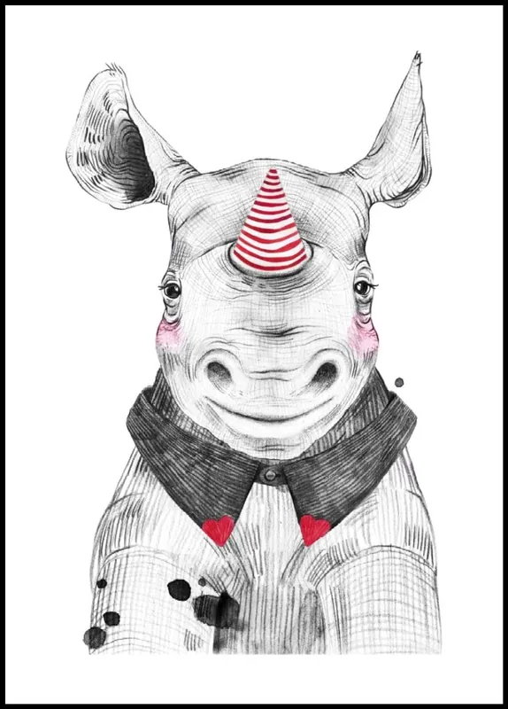Echt Cute Baby Rhino With Party Hat Painting Poster
