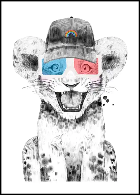 Cute Lion Baby With Glasses Painting Poster Günstig