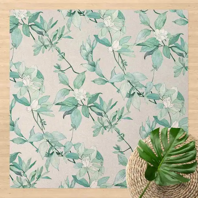 Neue Ware Romantisches Blütenaquarell Natur Mint