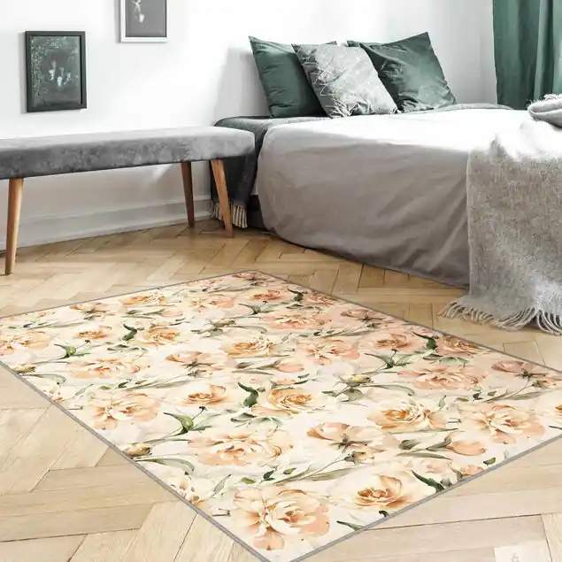 Zertifiziert Pfingstrosen Aquarell Muster Beige