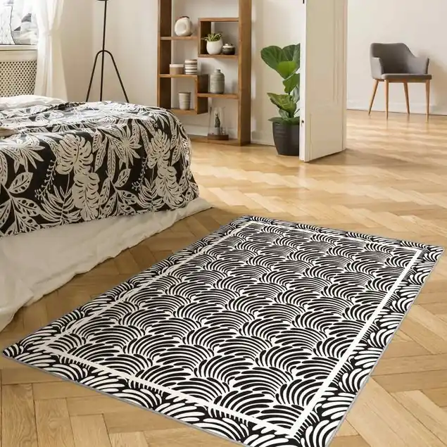 Quadratische Blätterornamente Schwarz Weiß mit Rahmen Preis Gesenkt