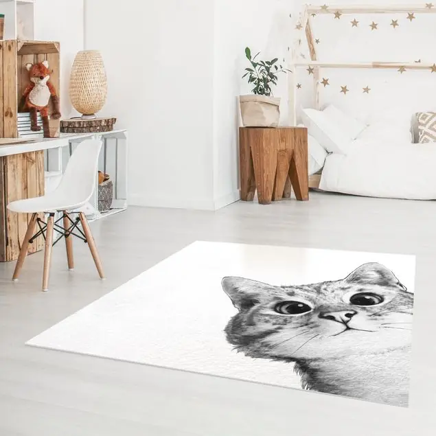 Geprüft Illustration Katze Zeichnung Schwarz Weiß