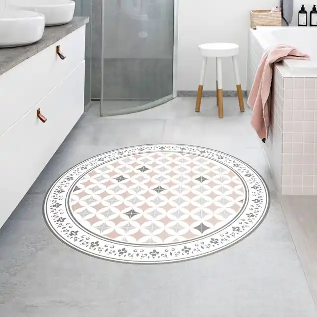 Geometrische Fliesen Kreisblüten Orange mit Bordüre Neue Ware