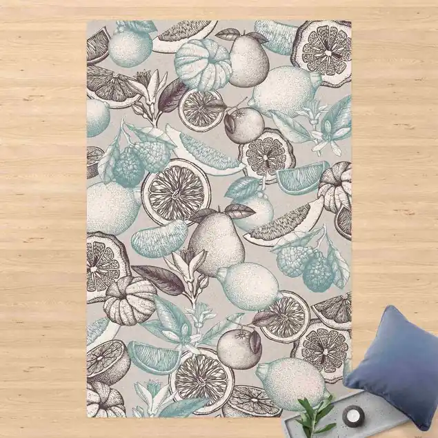 Sonderaktion Frische Bunte Vintage Zitrusfrüchte Blau Grau