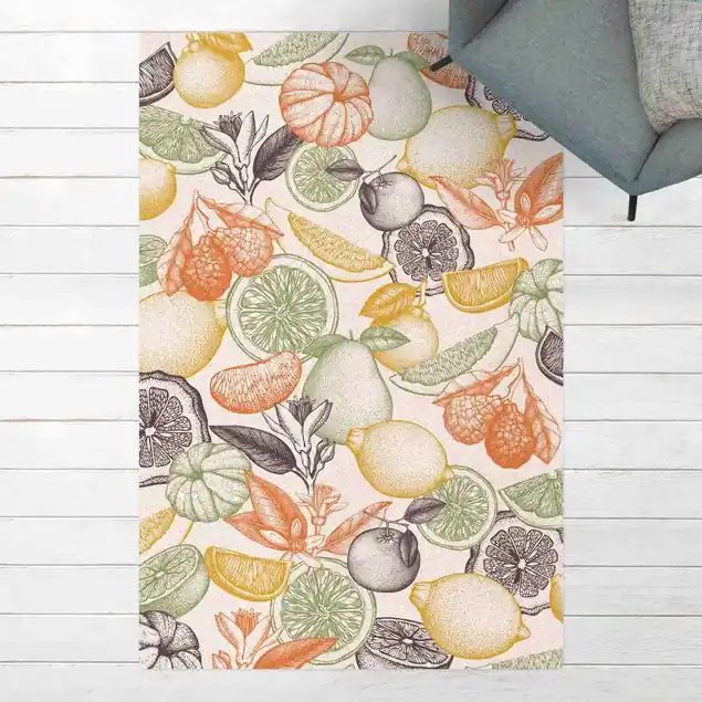 Frische Bunte Vintage Zitrusfrüchte Weiß Neu