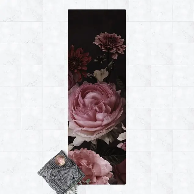 Rosa Blumen auf Schwarz Vintage Kostenloser Rückversand