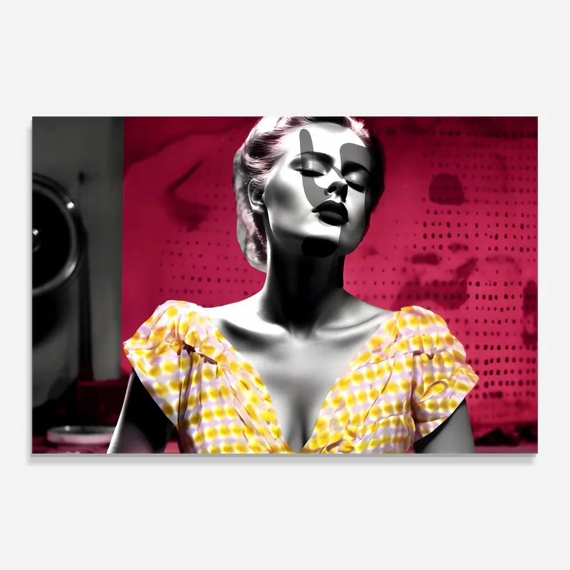 Glasbild Yellow Dress On Pink Meistverkauft