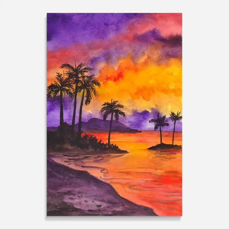Neu Glasbild Sunset Watercolor Painting