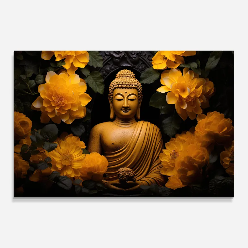 Neuheit Glasbild Vecteezy_buddha Statue Surrounded By Yellow Flowers Ai Generated_27745002_860