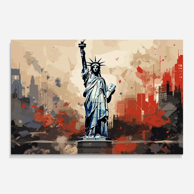 Preisknaller Glasbild Cream Red Liberty Statue