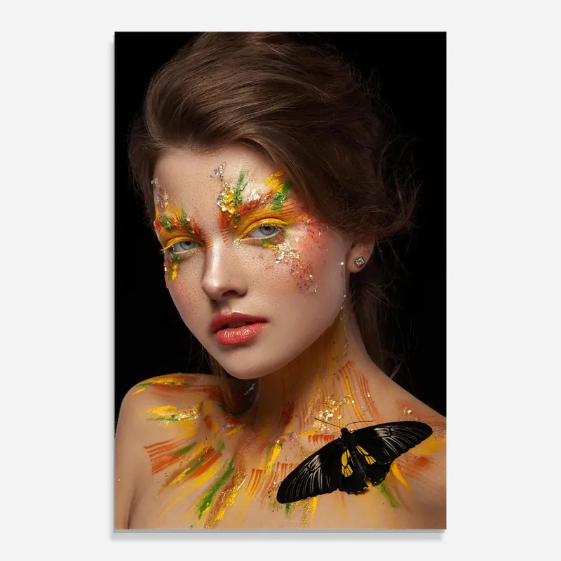Glasbild Yellow Butterfly Makeup Kostenloser Rückversand