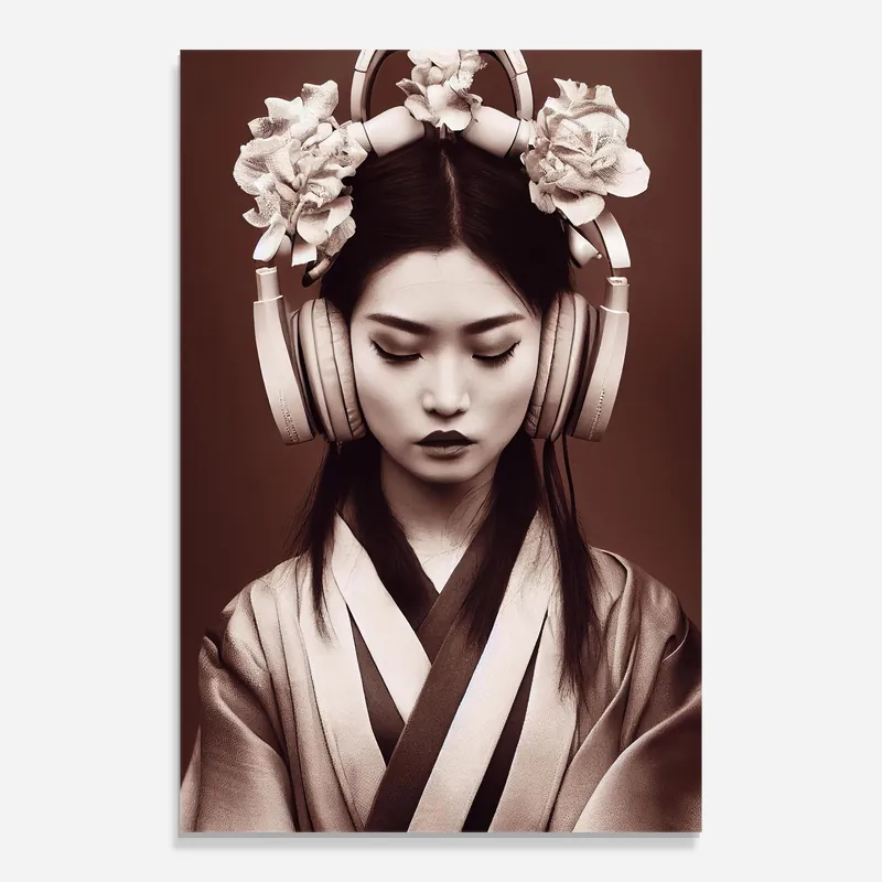Glasbild Geisha Kimono Headphones Ausverkauf