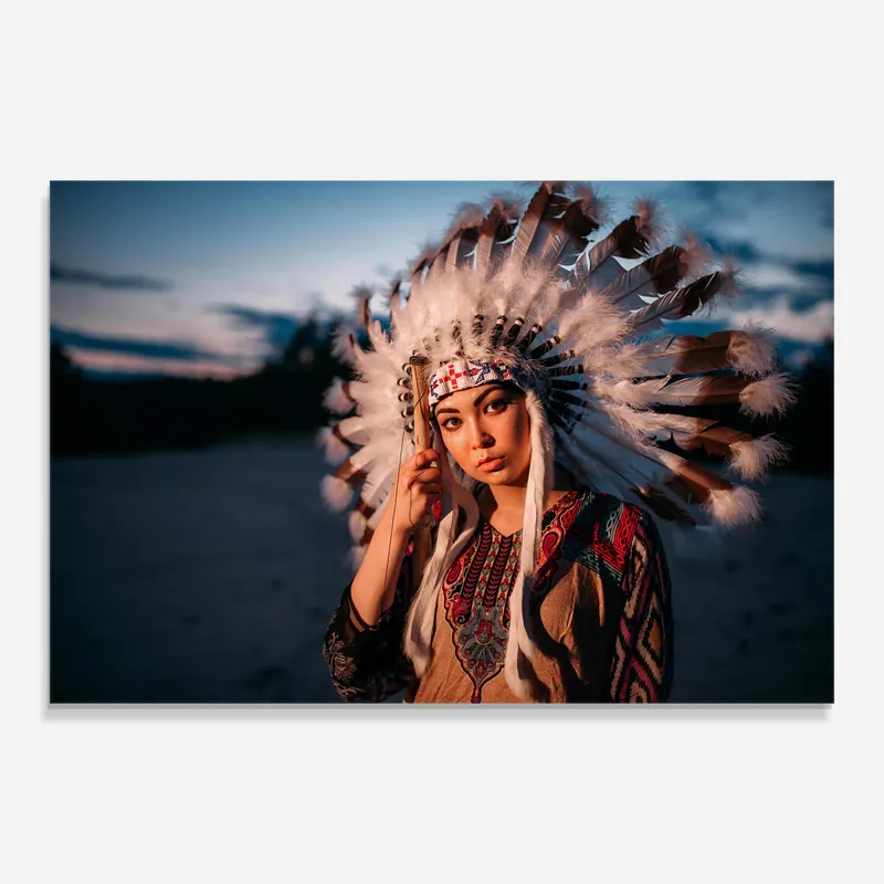 Nur Für Kurze Zeit Glasbild Indian Woman Sunset