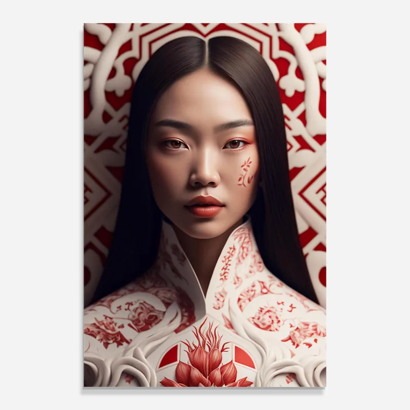 Billig Glasbild Red White Pattern Dress