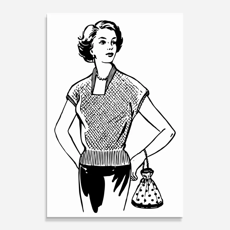 Glasbild Vintage Girl Line Gratis Versand
