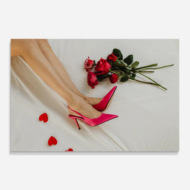 Preisreduziert Glasbild Valentines Shoes