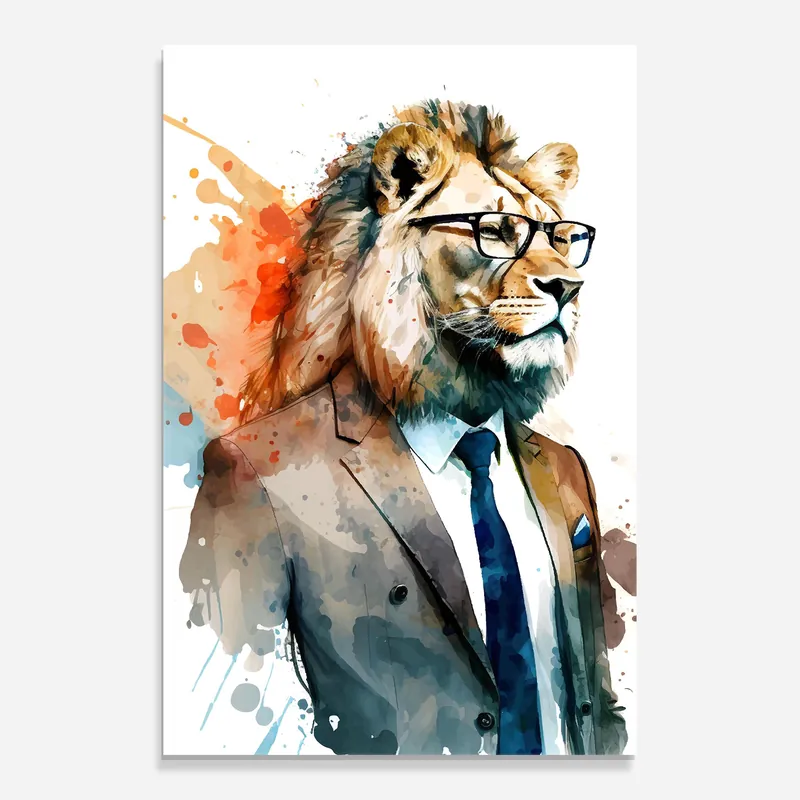 Online Kaufen Glasbild Brown Suit Lion
