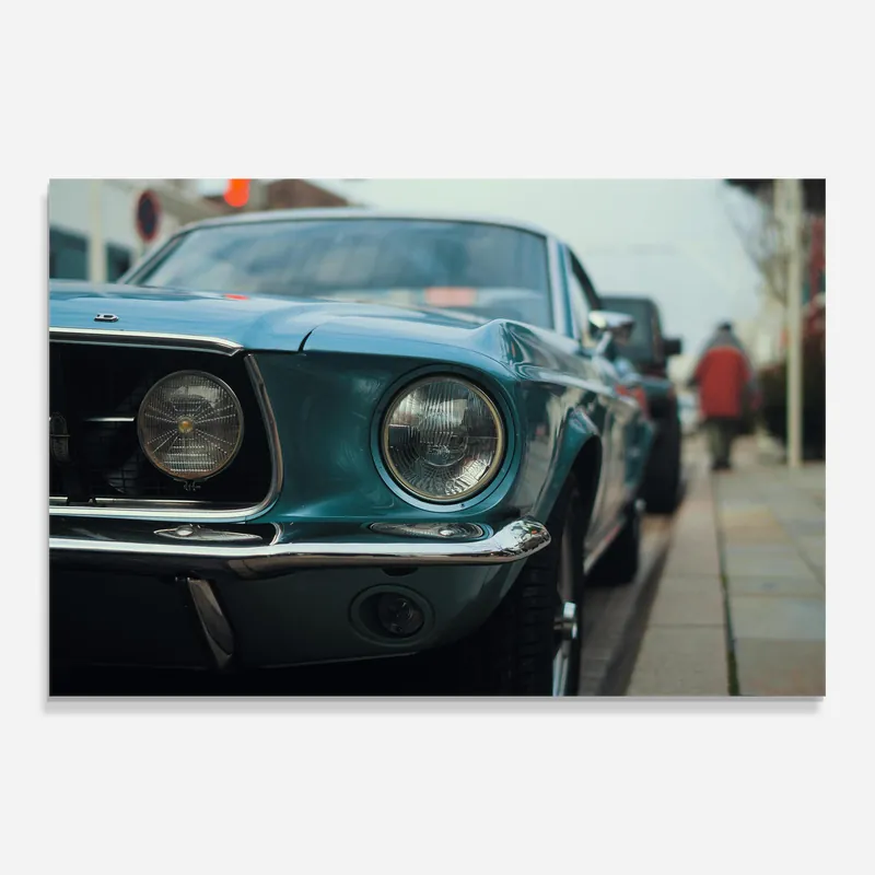 Glasbild Closeup Blue Car Must-Have