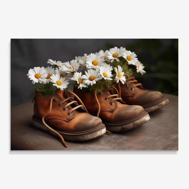 Bestseller Glasbild Old Boot Flowers