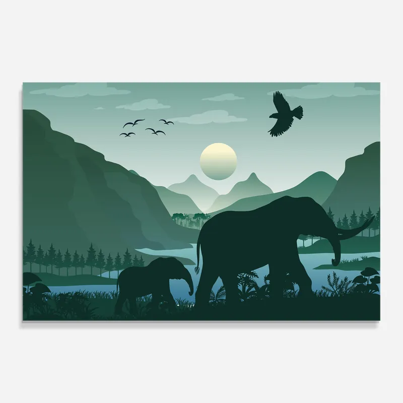 Glasbild Green Light Elephant Heißes Angebot