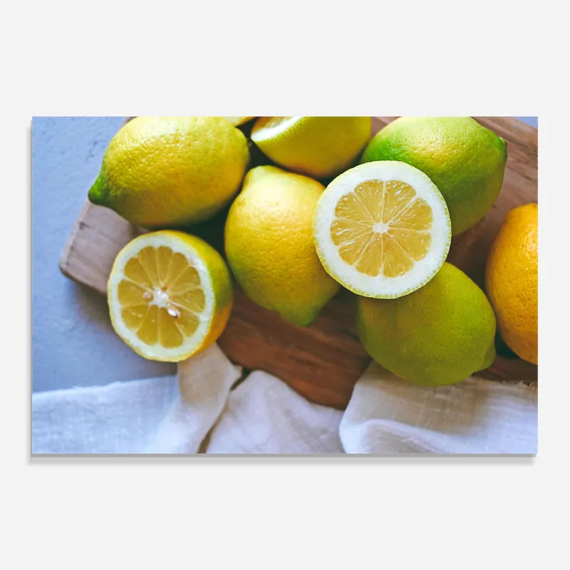 Glasbild Lemons On Table Neue Kollektion