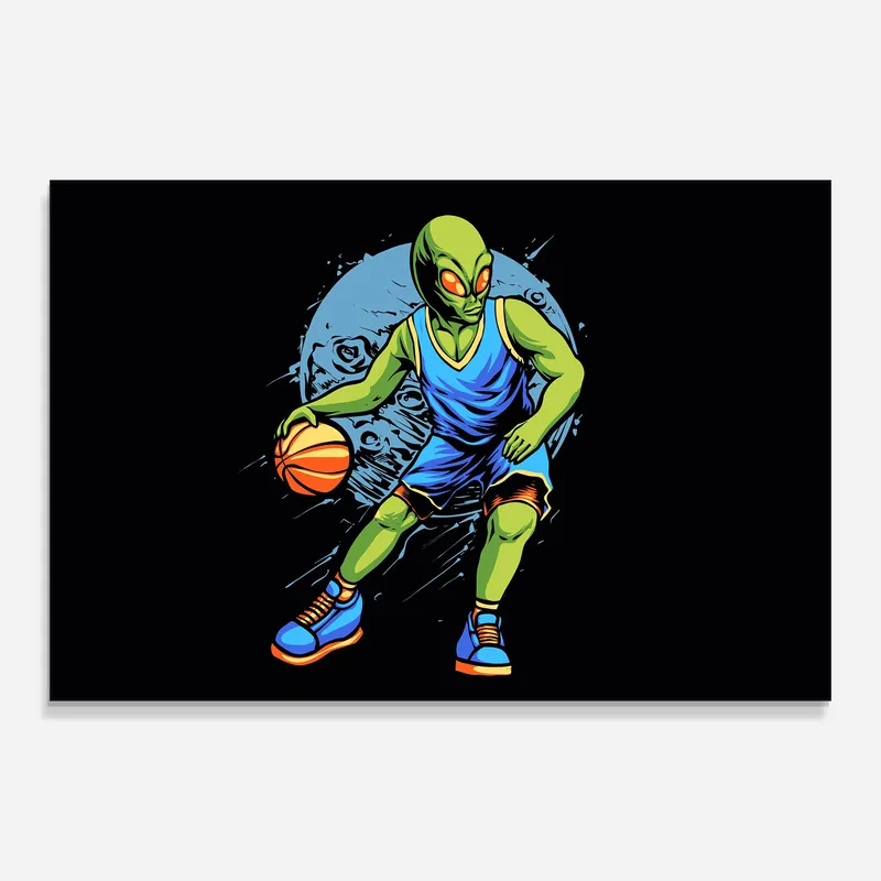Kostenloser Rückversand Glasbild Alien Basketball