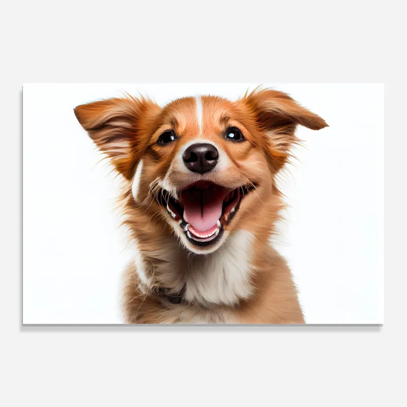 Geprüft Glasbild Happy Smiling Dog