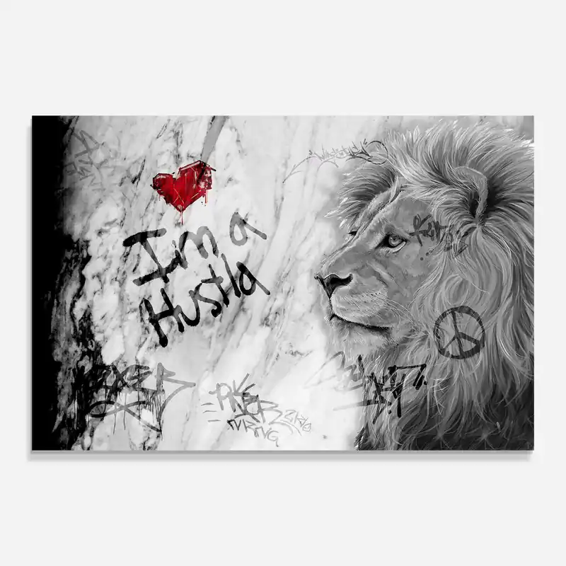 Glasbild Lion Hustler Abverkauf