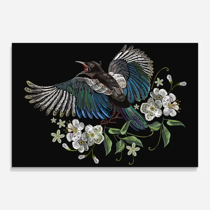 Solange Der Vorrat Reicht Glasbild Embroidery Bird
